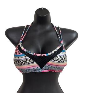 OP Ocean Pacific Women's Junior L Large Bikini Top Multi-Strap Halter Neckline